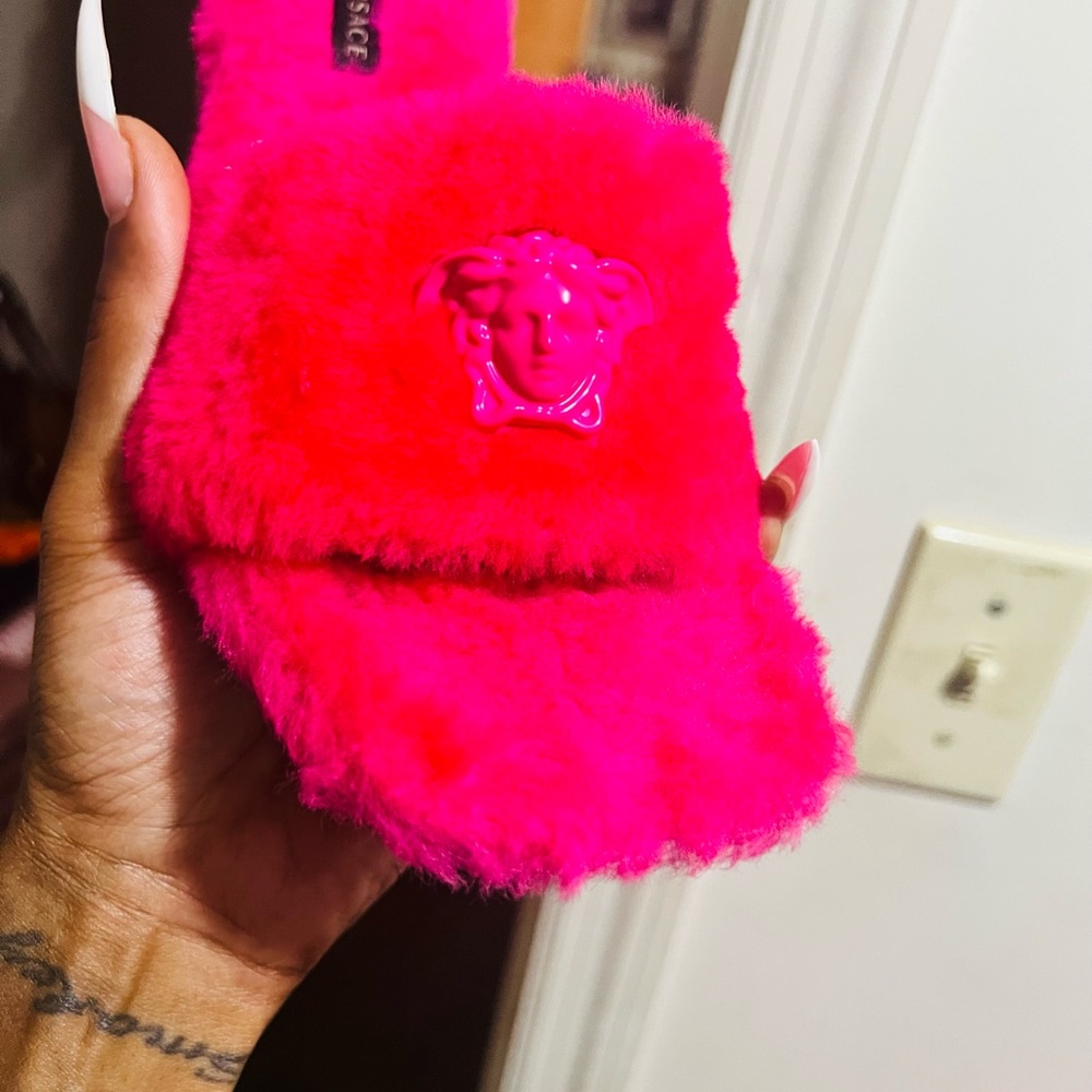 Pink fur Versace heels